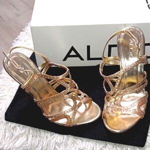 Aldo Gold Strappy Heels Elegant Design